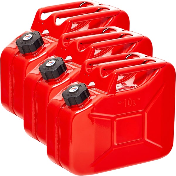 BW® Kraftstoffkanister Metall Benzinkanister 3x 10 Liter mit Schraubverschluss - Rot - RAL 3000 - TÜV-geprüft und UN-Zulassung - Made in Europe