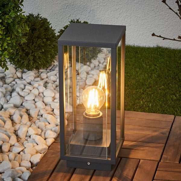Lucande Außenleuchte Annalea (spritzwassergeschützt (Modern) in Schwarz aus Aluminium (1 flammig, E27) - Wegeleuchte Pollerleuchte Wegelampe Sockelleuchte