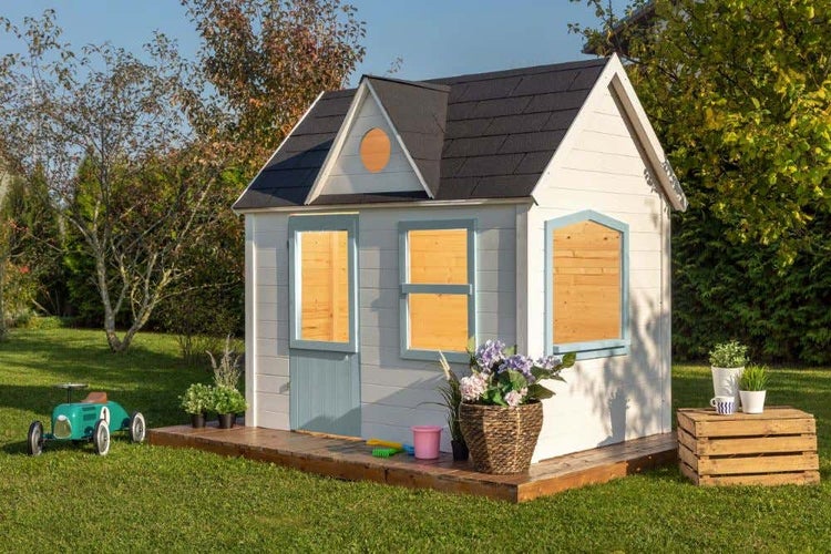 Polhus Alpholz Spielhaus Ebba Kinderspielhaus aus Holz, Kinderhaus Holzhaus Kinder, Naturbelassen 1,8x1,2m