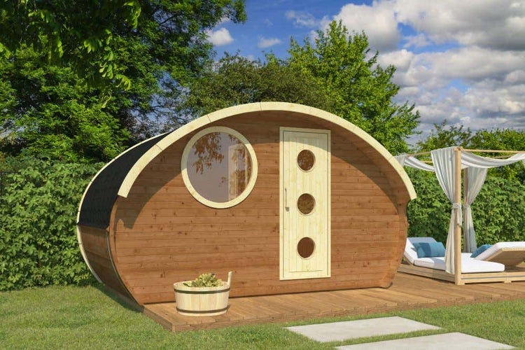 FinnTherm Sauna Hobbit S Gartensauna 3 Sitzbänke aus Holz, Sauna mit 42 mm Wandstärke, Außensauna