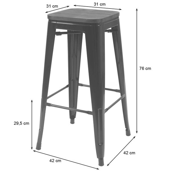 Barhocker mit Holzplatte und Metallgestell, Höhe 76 cm