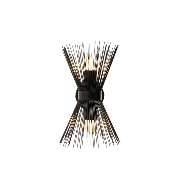 Schwarze Wandleuchte mit zwei Lampen und Metalldrahtschirm