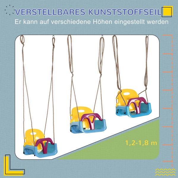 Outsunny Babyschaukel, Kleinkindschaukel für Indoor, 42cm x 33cm x 180cm, Kunststoff, Blau+Gelb+Lila
