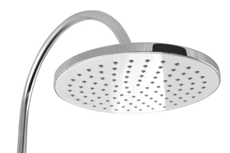 aquaSu® Duschsystem Oblivio mit Thermostat-Armatur | Handbrause: 3-strahlig | Kopfbrause: 1-strahlig | integrierte Ablage | Antikalk | rund | höhenverstellbar | Kleben oder Bohren | Chrom | 723442