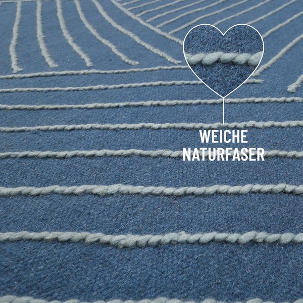 Kelim Teppich Blau Ocean Lines WECONhome 80x150 cm