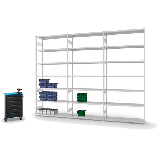 PROREGAL Fachbodenregal Stecksystem T-Profil Medium-Duty Grundregal HxBxT 300 x 130 x 40 cm 7 Ebenen Fachlast 215 kg Beidseitig Nutzbar Lichtgrau
