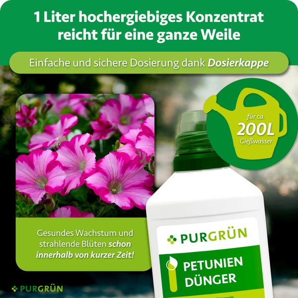 Purgrün Petuniendünger Konzentrat 1 Liter Flasche für gesundes Pflanzenwachstum und prächtige Blütenbildung