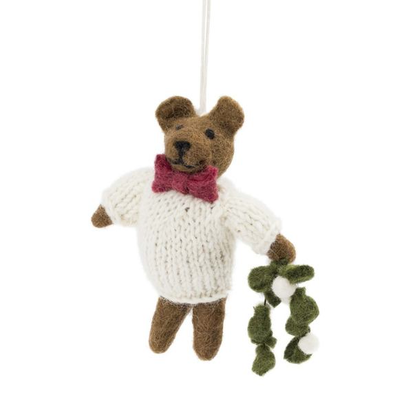 Teddybär-Weihnachtsanhänger mit Mistelzweig