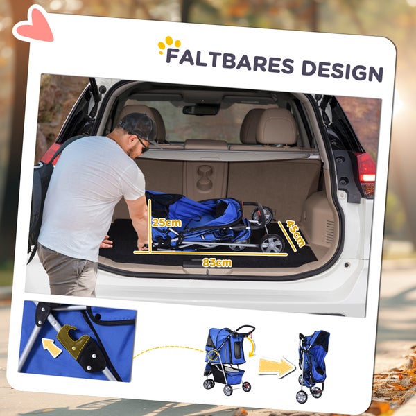 PawHut Hundewagen Hundebuggy Buggy Hunde Katzen mehrfarbig (Blau)