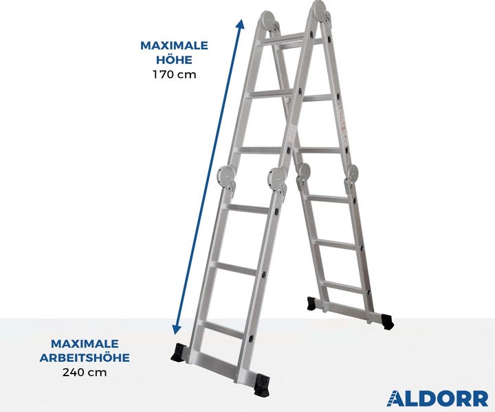 ALDORR Home - 4x3 Klappleiter mit Plattform aus hochwertigem Aluminium - Mehrzweckleiter - Sicher und zuverlässig (EN131)