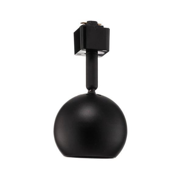 Schwarzer Schienenspot in Kugelform für ein Stromschienensystem.