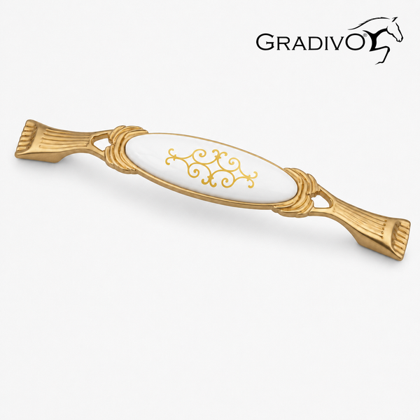 Möbelgriff aus Metall und Keramik im klassischen Design mit Gradivo Logo