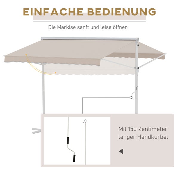 Outsunny Standmarkise, 300cm x 295cm x 255cm, Metall+Polyester, Cremeweiß