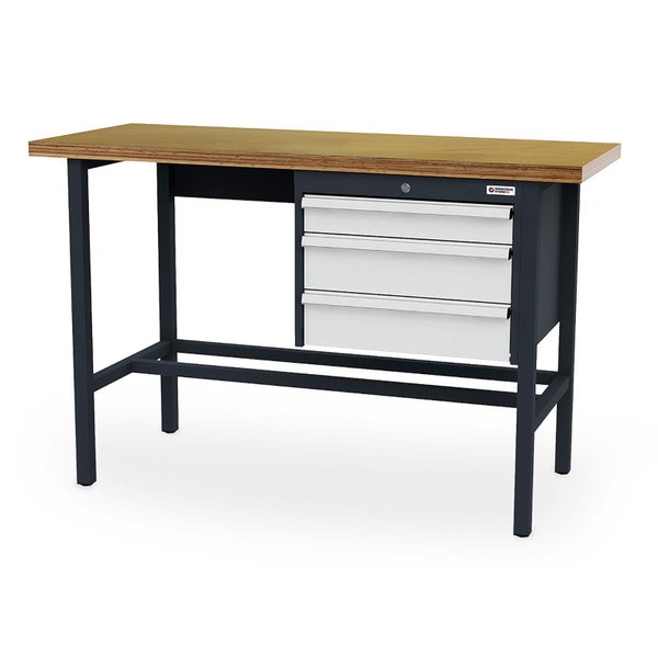 Werkbank mit Holzplatte und Schubladen