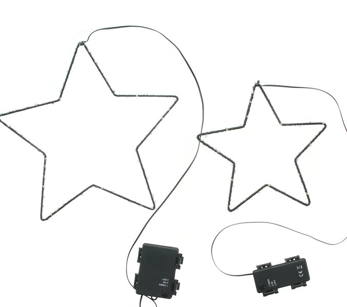 Zwei sternförmige LED-Deko-Leuchten mit Batteriebetrieb