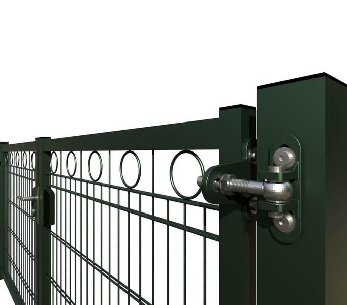 Detailansicht eines Gartentors aus Metall mit Beschlägen