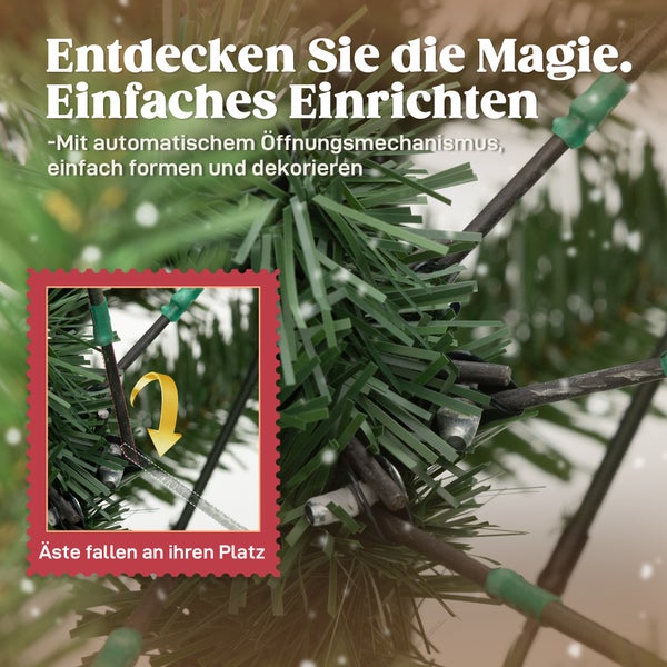 Künstlicher Weihnachtsbaum mit automatischem Öffnungsmechanismus für einfaches Aufstellen und Herunterklappen der Äste.