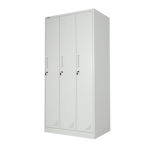 Proregal Metallspind mit drei Türen, grau, mit Zylinderschlössern und Belüftungsöffnungen