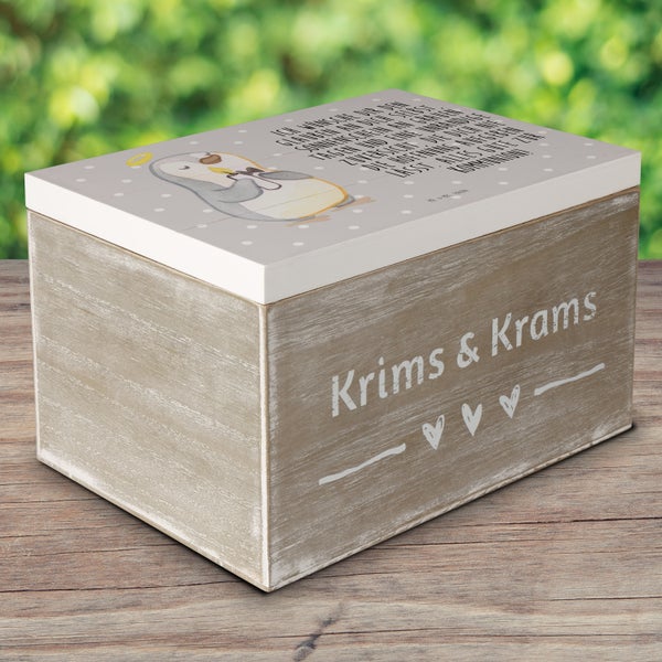 Mr. & Mrs. Panda 25 x 18 cm Holzkiste Pinguin Kommunion - Grau Pastell