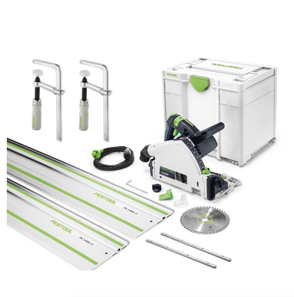 Festool TS 55 REBQ CAMP Set ( 575961 ) Tauchsäge 1200 W + Führungsschienen + Schraubzwingen + Verbinder
