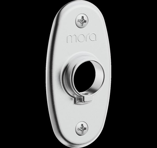 Ovale Mora Wandhalterung aus Metall für Brausestangen mit zwei Befestigungsschrauben.