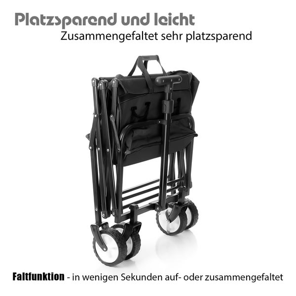 BigDean Bollerwagen faltbar schwarz belastbar bis 80kg – kompakter Bollerwagen platzsparend zusammenklappbar für Ausflüge, Camping & Einkäufe