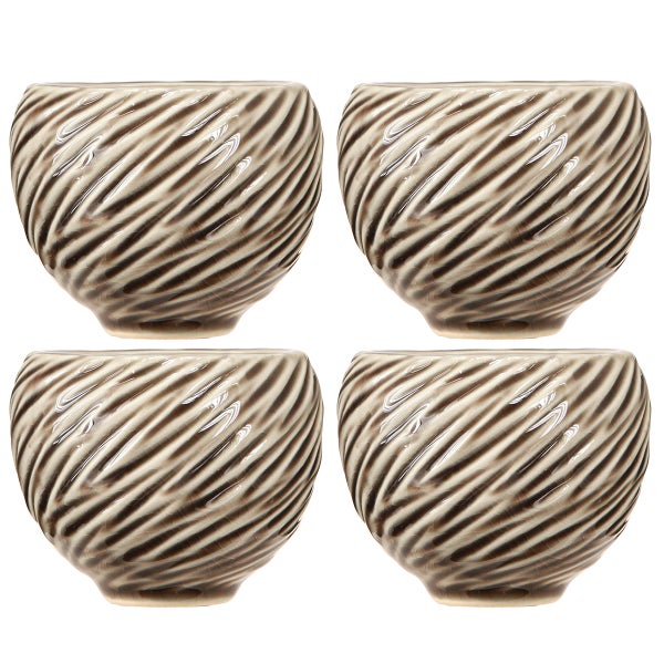 Vier Keramik-Übertöpfe mit gewellter Textur