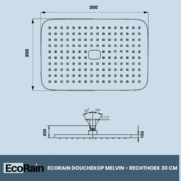 EcoRain 30% Wassersparender Regenduschkopf Melvin 30 CM mit Wand-Duscharm - Hoher Wasserdruck - Universeller Anschluss - Anti-Kalk Duschkopf - Chrom