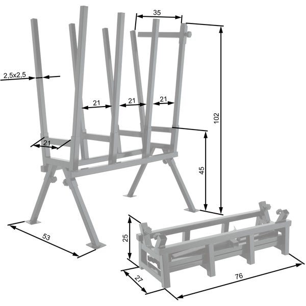 Holzsägebock tectake  76 x 53 x 102 cm aus lackiertem Stahl schwarz