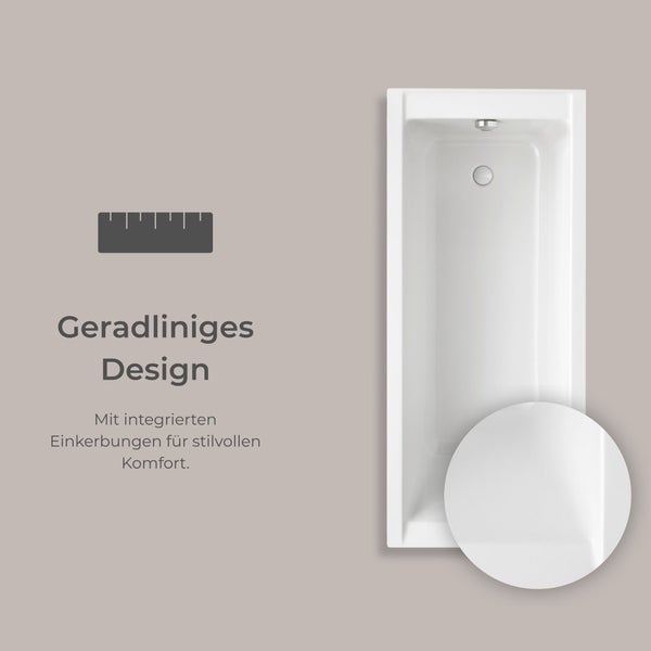 Rechteckige Badewanne mit geradlinigem Design und integrierten Aussparungen für Komfort