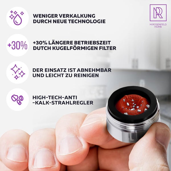 7 Stk. Sehr Wassersparend Strahlregler M24 Wasserfluss 5 l/min mit Montageschlüssel - High Tech Anti Kalk Wasserhahn Strahlregler mit Kugelförmige Filter - Aufsatz Strahlregler für Wasserhähne