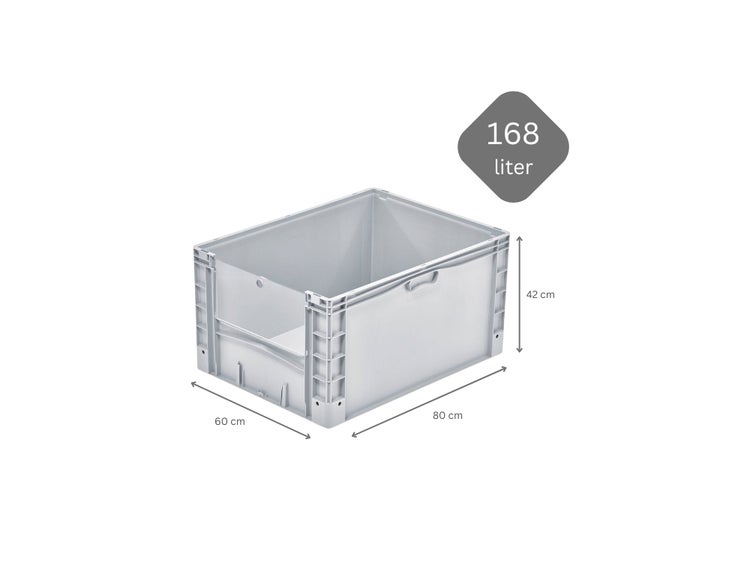 PROREGAL Euro-Norm Großbehälter Insight Cover HxBxT 42 x 60 x 80 cm 168 Liter Grau Eurobehälter Transportbox