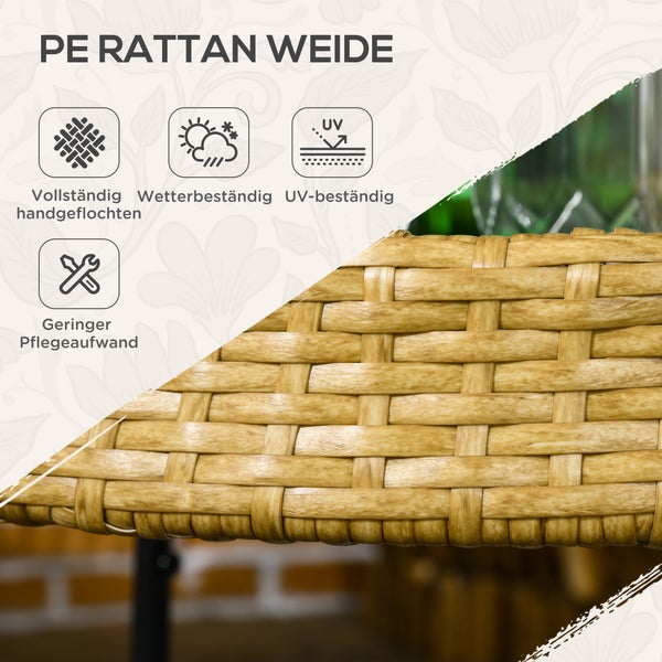 Outsunny Servierwagen Rattan Trolley mit 2 Regalen, Φ50 x 66 cm, Stahl, Gelb