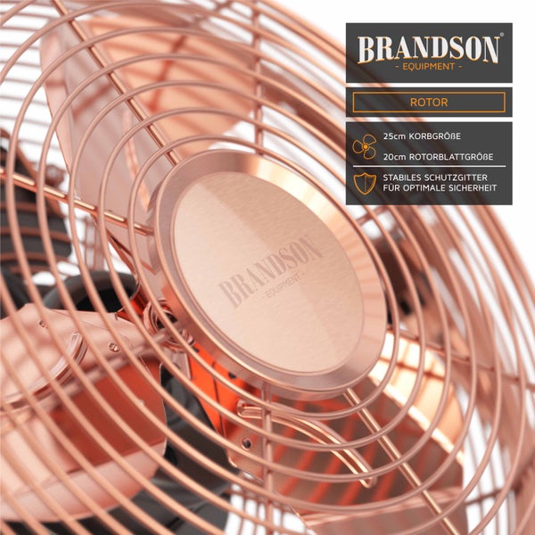 Brandson Windmaschine Retro Stil, Ventilator im Kupfer Design mit 3 Geschwindigkeiten, Standventilator 32 Watt, Tischventilator, 120° einstellbar