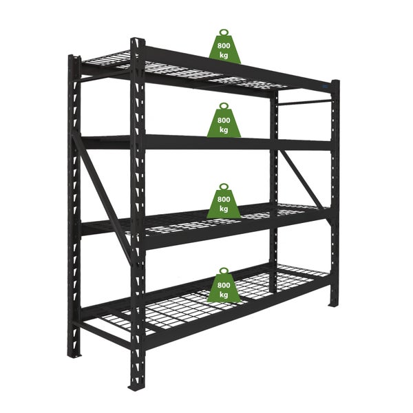 Schwerlastregal mit vier Ebenen und einer Tragfähigkeit von 800 Kilogramm pro Ebene