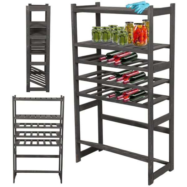 PROREGAL Getränkekisten- & Weinregal SPREEWALD HxBxT 124x70x33cm 18 Flaschen auf 3 Ebenen + 1 Ebene für Kisten + 2 Ablagen Massives Kiefernholz Grau geölt