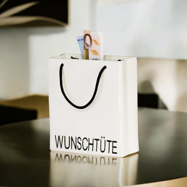 Spardose GILDE WUNSCHTÜTE Gelddose weiß Höhe 14cm Porzellan