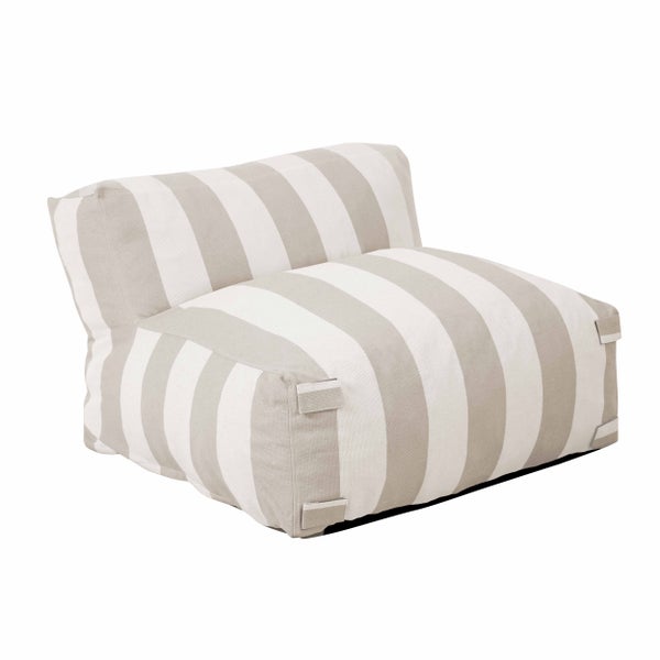 Gestreifter Sitzsack-Sessel mit Rückenlehne für den Innen- und Außenbereich.