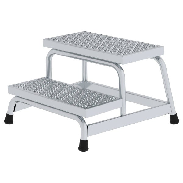 Zweistufige Trittleiter aus Metall mit rutschfesten Stufen und Fußkappen