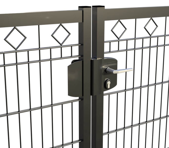Gartentor ZAUNGURU BASIC-Line Berlin Raute aus Metall, Höhe: 163cm, Breite: 321cm, 2-flügelig inkl. Pfosten, Schloss und Zubehör, Feuerverzinkt und in RAL 7016 Anthrazitgrau pulverbeschichtet