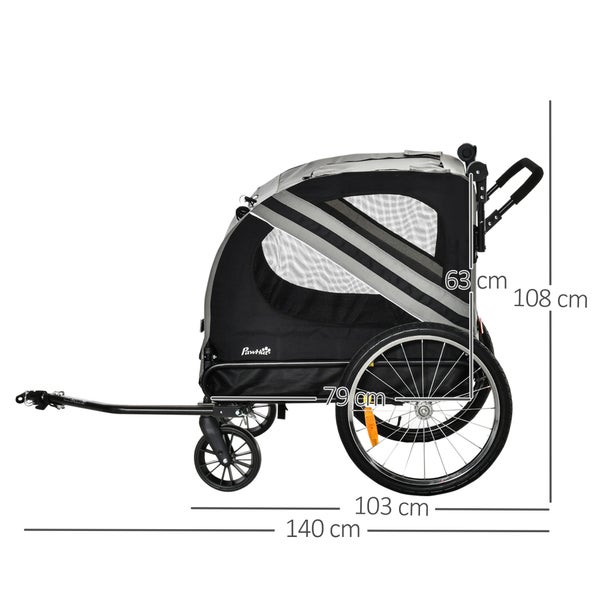 PawHut Hundewagen, 140L x 72,5B x 108H cm, Stahl, Oxford-Gewebe, Grau