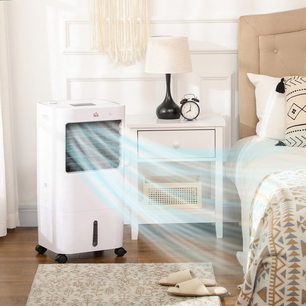 HOMCOM 3 in 1 Mobile Klimaanlage mit Luftbefeuchtung Wasserkühlung 15L 60° oszillierendes Klimagerät 65W Luftkühler mit 8h Timer, Fernbedienung, Nutzungsraum 20 ㎡ Weiß 32 x 37 x 69 cm