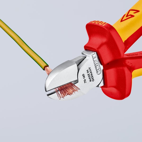 Knipex Seitenschneider mit Befestigungsöse verchromt, isoliert mit Mehrkomponenten-Hüllen, VDE-geprüft; mit integrierter isolierter Befestigungsöse zum Anbringen einer Absturzsicherung 160 mm - 7006160TBK