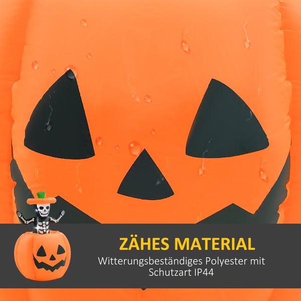 Outsunny 150 cm Aufblasbar Halloween Kürbis mit Skelett Halloweendekorationen Halloween Deko Helloween-Gartendeko mit LED Lichter Wasserdicht Indoor Outdoor Halloween Party