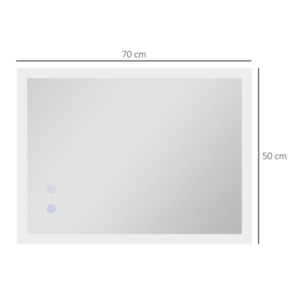kleankin Badspiegel, Badezimmerspiegel mit LED-Beleuchtung, Lichtspiegel mit Touchschalter, Memory-Funktion, 70 x 50 cm beschlagfreier Wandspiegel mit 3 Lichtfarben, IP44 Wasserdicht