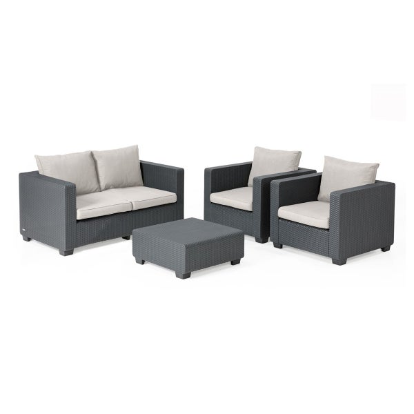 Allibert Salta Loungeset 4-teilig mit 2-Sitzer und Sessel inkl Kissen Sand - Rattanoptik Gartenmöbelset Wetterfest