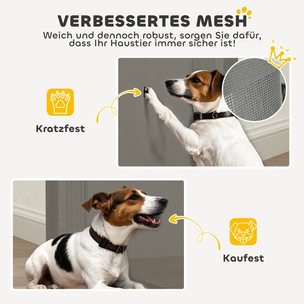 Verbessertes Mesh für Haustiere, kratzfest und kaufest dargestellt mit Hund