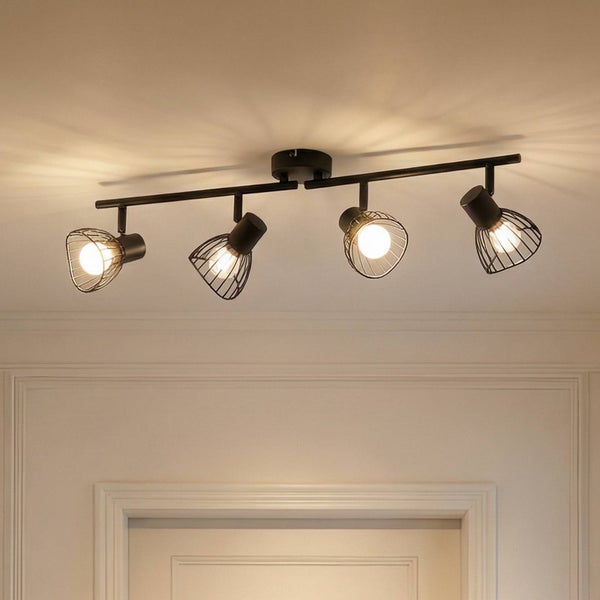 Deckenleuchte mit vier Strahlern und Käfigschirm