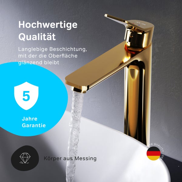 Neoperl Strahlregler Detailansicht mit Symbolen für Wassersparen, Spritzschutz und Oxidationsresistenz