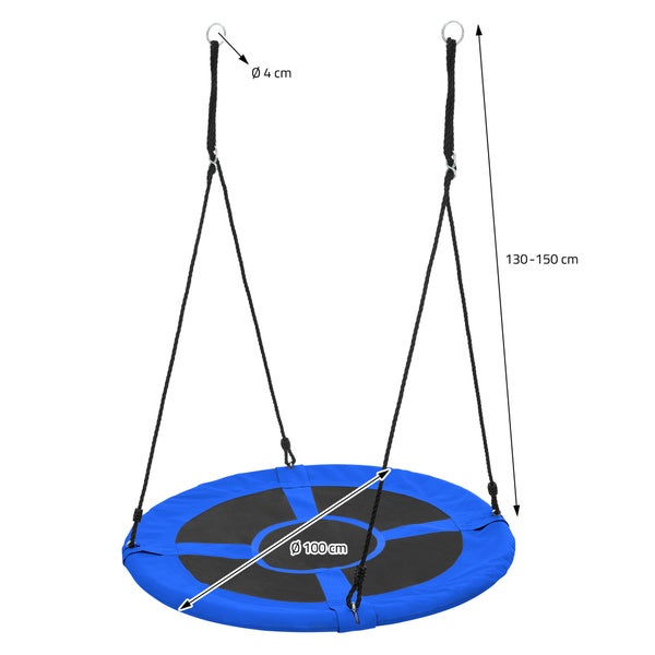 ECD Germany Nestschaukel Ø100 cm, Blau, Tellerschaukel für Kinder & Erwachsene, Höheverstellbare Kinderschaukel Outdoor, Hängeschaukel 150 kg belastbar, Gartenschaukel Rundschaukel geschlossener Sitz